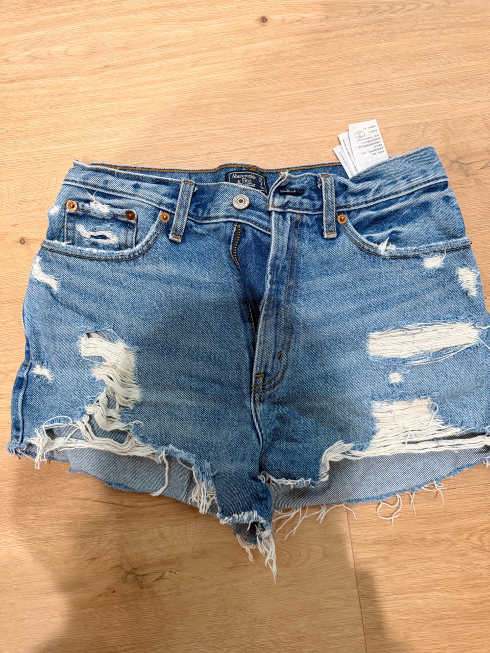 Abercrombie & Fitch Distressed Light Blue Denim Shorts